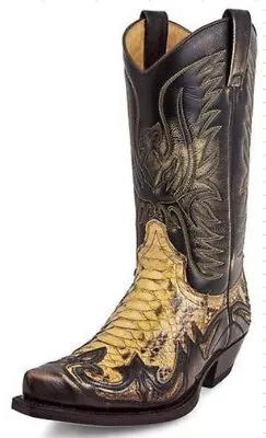 Fashion Mens Faux Leather Embroidered Mid Calf Western Cowboy Boots Shoes Size • $35.98