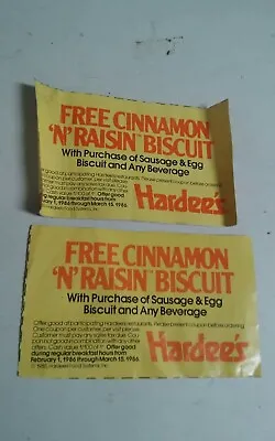 VTG Hardees 1985 Coupons Free Cinnamon Biscuit 1986 Pair Of 2  • $8.99