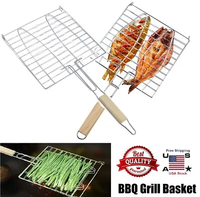 2× Barbecue Grilling Fish Clip BBQ Grill Basket Fish Clip Net Holder For Camping • $14.99