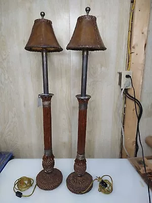 2 - Maitland Smith Table Lamps - Bamboo Leather Rope Aged Metal - SEE THE VIDEO • $499.88