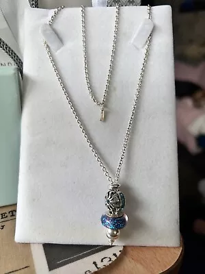 CHAMILIA 36  Sterling Silver Drop Chain Necklace + 2 Beads 1 Stopper Box’d • £35