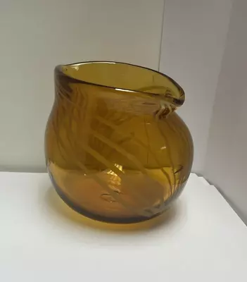 Vintage (Signed And Dated By Artist) Art Glass Amber Brown Swirl Fish Bowl Vase • $16