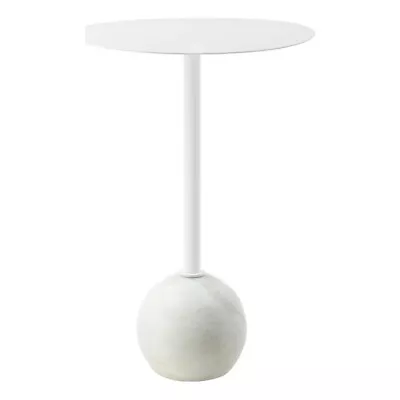 Modway Aliza Round Iron Metal And Marble Side Table In White • $89.59