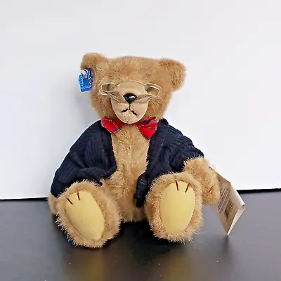 Applause World Class Dad Bear Mustache Glasses Jointed Plush Bow Cardigan • $10.49