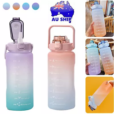 2L Water Bottle Drink Flask W/ Time Markings BPA Free Sport Gym Motivational AU • $9.49