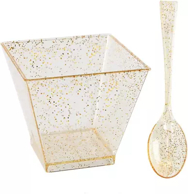 I00000 200 Pieces Small Plastic Dessert Cups With Mini Spoons Gold Glitter Cups • $29.83