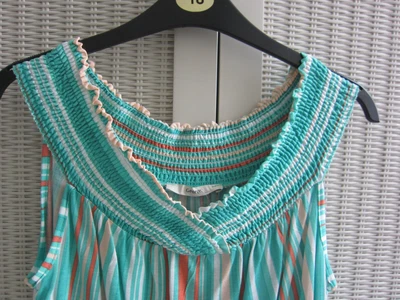 £0.99 • Buy Green Peach Mix Striped Bardot Top Size 12/14 Bnwt 99p Sale