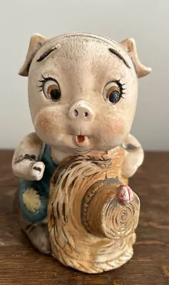 Vintage Ceramic Pig In Overalls Piggy Bank Farmer  Stopper • $11