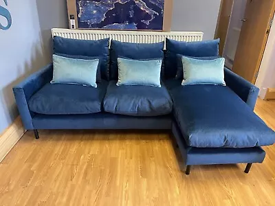 MADE.COM Russo 3 Seater Left Or Right Chaise Sofa In Royal Blue Velvet Fabric • £995