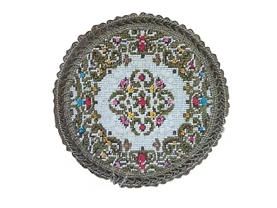 Vintage Dollhouse Rug Doily Tapestry Round 7  Chenille Group Muylle Belgium  • $25