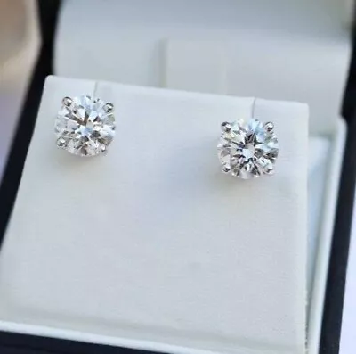 1CT Round Moissanite Solitaire Birthday Gift Earrings 14k White Gold Plated #29 • $18.99