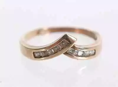 $325 • Buy Yellow Gold V Shape Wave Diamond Cluster Cocktail Ring Size 8.25