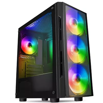 CIT Gamer Micro Tower ATX Gaming PC Case MATX 4 X ARGB LED Fans Tempered Glassd • £44.95