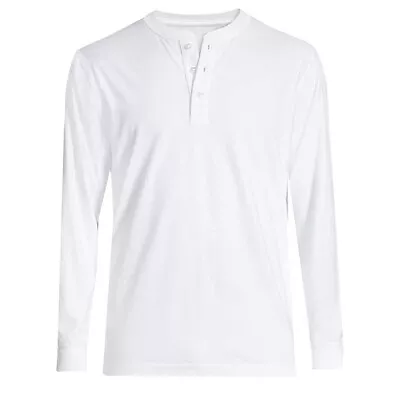 Mens Long Sleeve T-shirt Grandad Hanley Buttons Neck Cuff Plain Casual Top M-3XL • £6.99