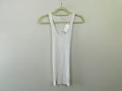 Vince Tank Top White Ribbed Cotton Twist Back Large Scoop Neck Women New • $26.39