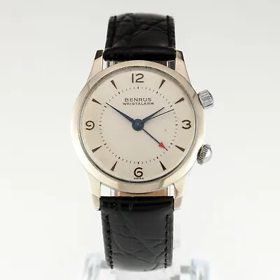 Benrus Men's Stainless Steel Wrist Alarm Mechanical Watch W/ Leather Band • $999.99