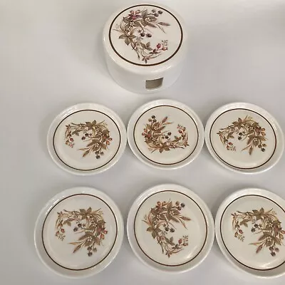 M&S Harvest Coaster Set Melamine Container Round Easy Wipe X6 Vintage Drinkware • £12.95