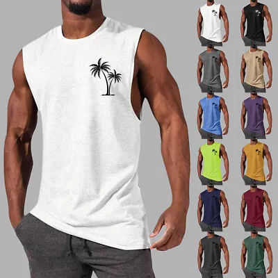 Mens Printed Vest Tank Tops Summer Sport Gym Fitness Muscle Bodybuilding T Shirt • £11.49