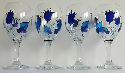 4 X Original Hand Painted Wine Glasses. Wild Flowers. Scottish Bluebell Design • £23.95