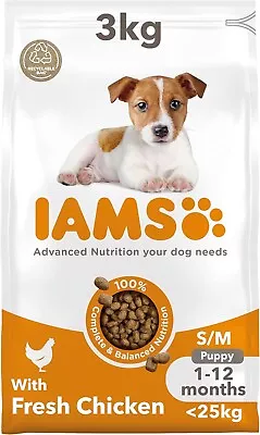IAMS Complete Dry Dog Food For Puppy Small And Medium Breeds With Chicken 3 Kg • £11.99