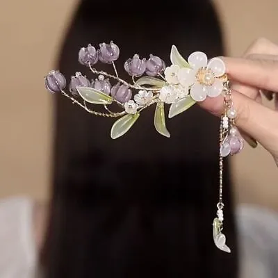 Purple Lily Of The Valley Side Hairpin Side Clip Hair Antique Style Gift • £16.38