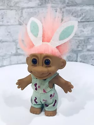 Russ Vintage Troll Doll Easter With Peach Hair Bunny Ears Overalls 5” EUC • $19.99