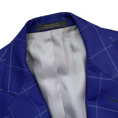 Mens 40 R Allen Edmonds Royal Blue Windowpane Plaid Wool Blazer Made USA • $149.95