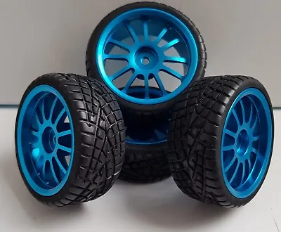 1/10 RC Car On Road/rally/touring Alloy Wheels & Tyres X4  12 Spoke Blue • £21.99