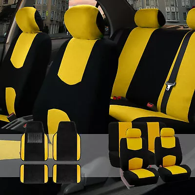 Car Seat Covers Set For Auto Black Yellow With Carpet Floor Mat • $59.99