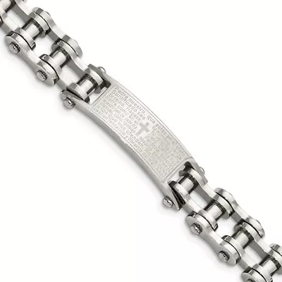 Men's Stainless Steel Spanish Lord's Prayer I.D. Link Bracelet 9 Inch • £85.82