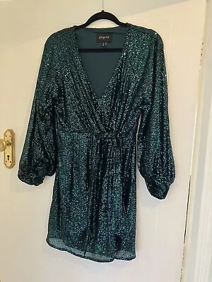 Pilgrim Green Sequin Long Sleeve Mini Dress Size 12 • $40