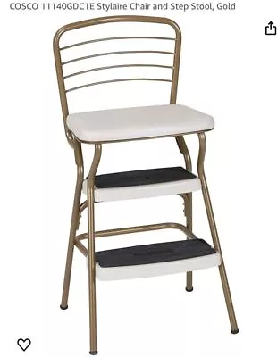 COSCO Stylaire Retro Chair + Step Stool With Flip-Up Seat In Gold And Cream NEW • $65