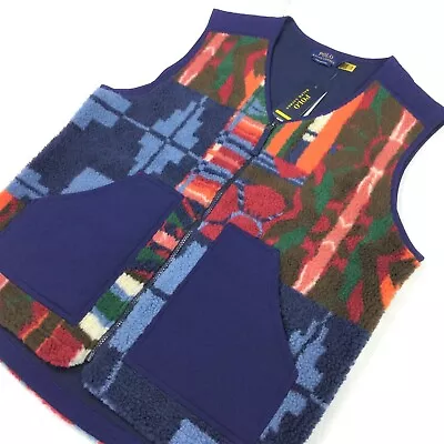 Polo Ralph Lauren Men Southwestern Aztec Patchwork Graphic Plush Fleece Vest M • $158.30