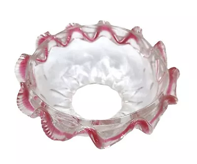 Antique Venetian Murano Chandelier Glass Receiver Bowl Clear And Red Rim C1860 • £26.99
