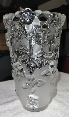 Mikasa Vintage 6.25  Crystal Glass Frosted Embossed Floral Vase Carmen • $40