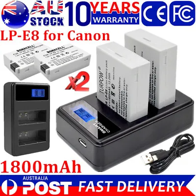 2x 1800mAh LP-E8 Battery & Charger For Canon EOS 550D 600D 650D 700D Kiss X4 X5 • $30.99