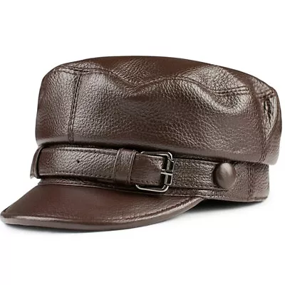 Men's Winter Cap Military Hat Genuine Leather Men Women Beret Cowskin Warm • $27.88