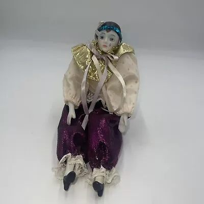 Vintage Decorative Shelve Sitter Harlequin Doll Court Jester Mardi Gras Purple • $24.95