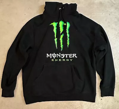 Monster Energy Hoodie Mens XXL Black Green Fleece Logo Pullover Sweatshirt EUC • $59.90