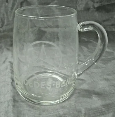 MERCEDES-BENZ Automotive Co. Etched Glass Logo 4 3/8  16oz Beer Mug Stein Coffee • $24.95