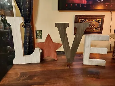 Large 4-Piece 3D Distressed Wood LOVE Letters Sign Home Office Shelf Wall Decor • $39.99