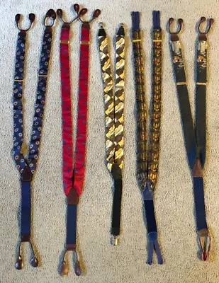 VTG Lot Of 5 Pairs Adjustable Braces Suspenders - Silk Perry Ellis Santa • $32