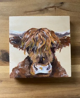 Highland Cow Painting - Small Wood Block • £6.99