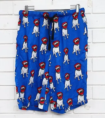 Men's Peter Alexander Blue Pug Print Long Pyjama Shorts W/ Waist Tie Cotton M • $17