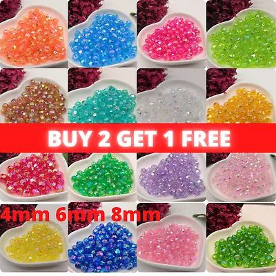 £2.49 • Buy 4mm 6mm 8mm AB Rainbow Crystal Beads Top Quality  Gems DIY Jewellery UK Stock