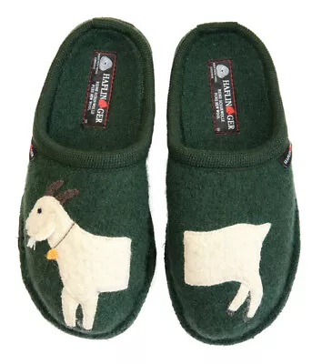 HAFLINGER Flair HEIDI Moos Moss Green White Goat Slipper Wool Felt Germany New • $59