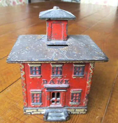 1800s Antique J & E Stevens Red CAST IRON BANK Building Cupola Still Vintage • $195