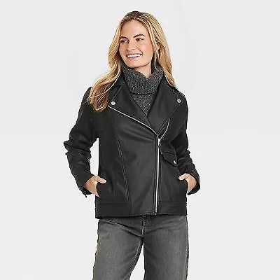 Women's Oversized Faux Leather Moto Jacket - Universal Thread Black S • $18.99