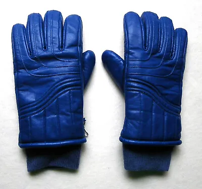 Vintage Men's Blue Leather Ski Gloves Warm Lining Gently Used Sm-Med • $15.95