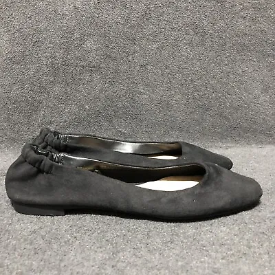 H & M Ballet Flats Women's Size 7 Black Faux Suede Slip On Shoes Elastic Back • $16.99